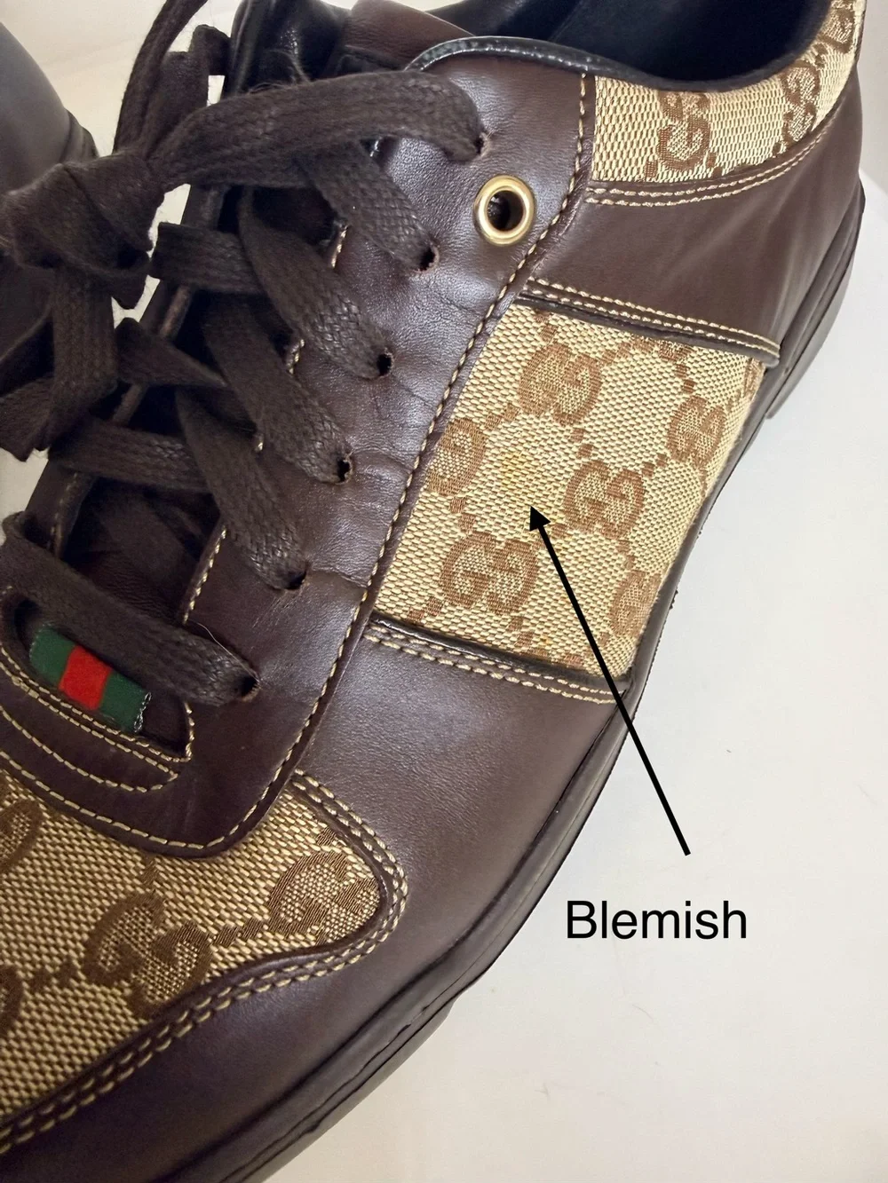 Gucci Brown GG Canvas & Dark Brown Leather Sneakers with Green-Red Web Size 8